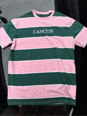 RSQ Cancun Stripe Short-Sleeve Shirt - Pink & Dark Green